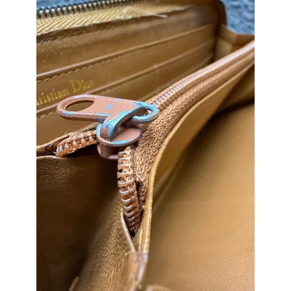 Vintage 70's 80's Christian Dior Pebbled Leather Zip-Around Continental Wallet